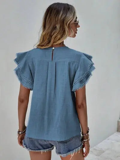 Chic Ruffle Lace Sleeve Top