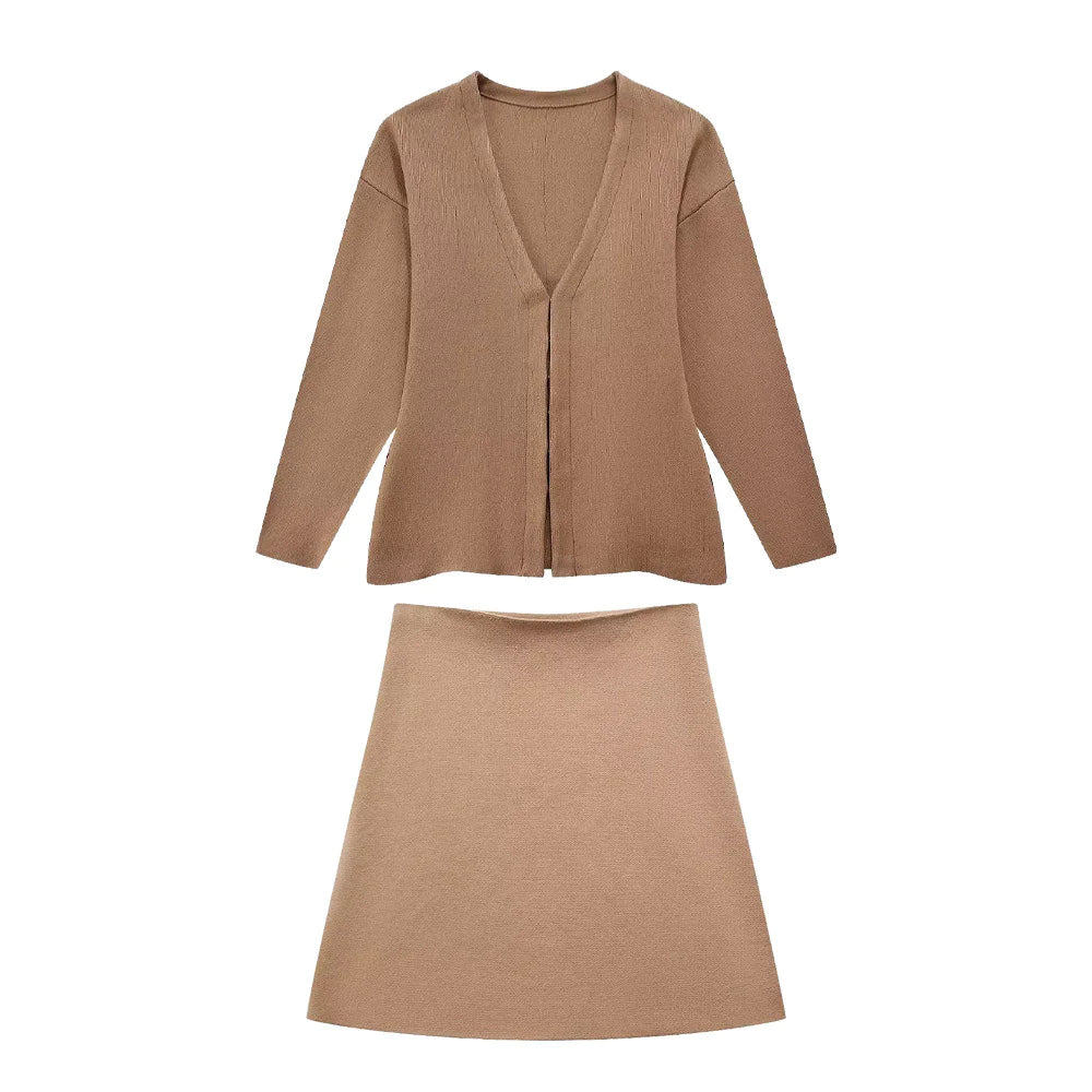 Chic Knitted Skirt and Jacket Set