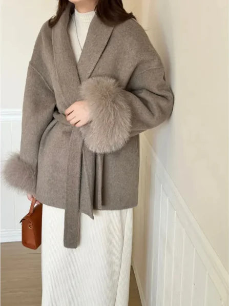 Reversible Wool Coat Elegant Wrap