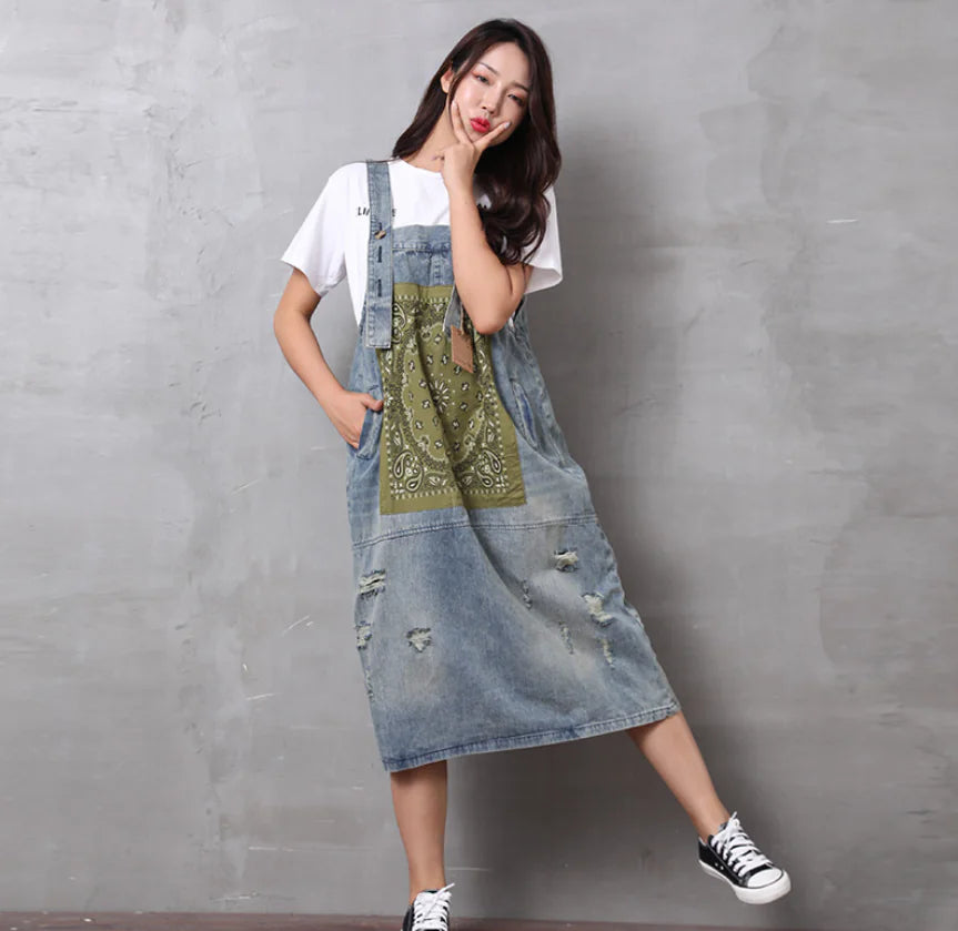 Retro Chic Patchwork Denim Dress