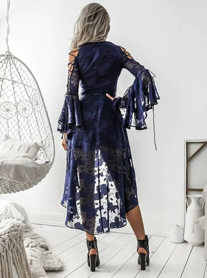 V-Neck Lace-Up Elegance Dress