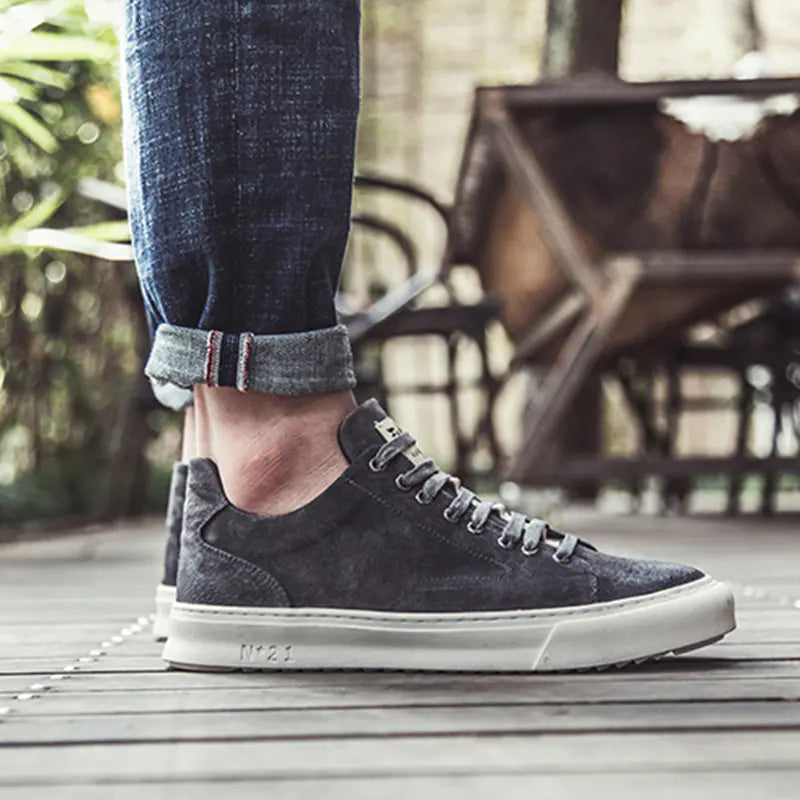 Men's Suede-Trim Leather Sneakers