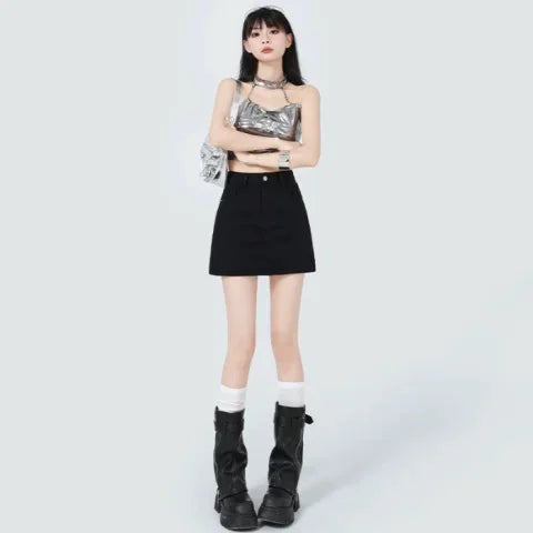 High-Rise A-Line Denim Skirt