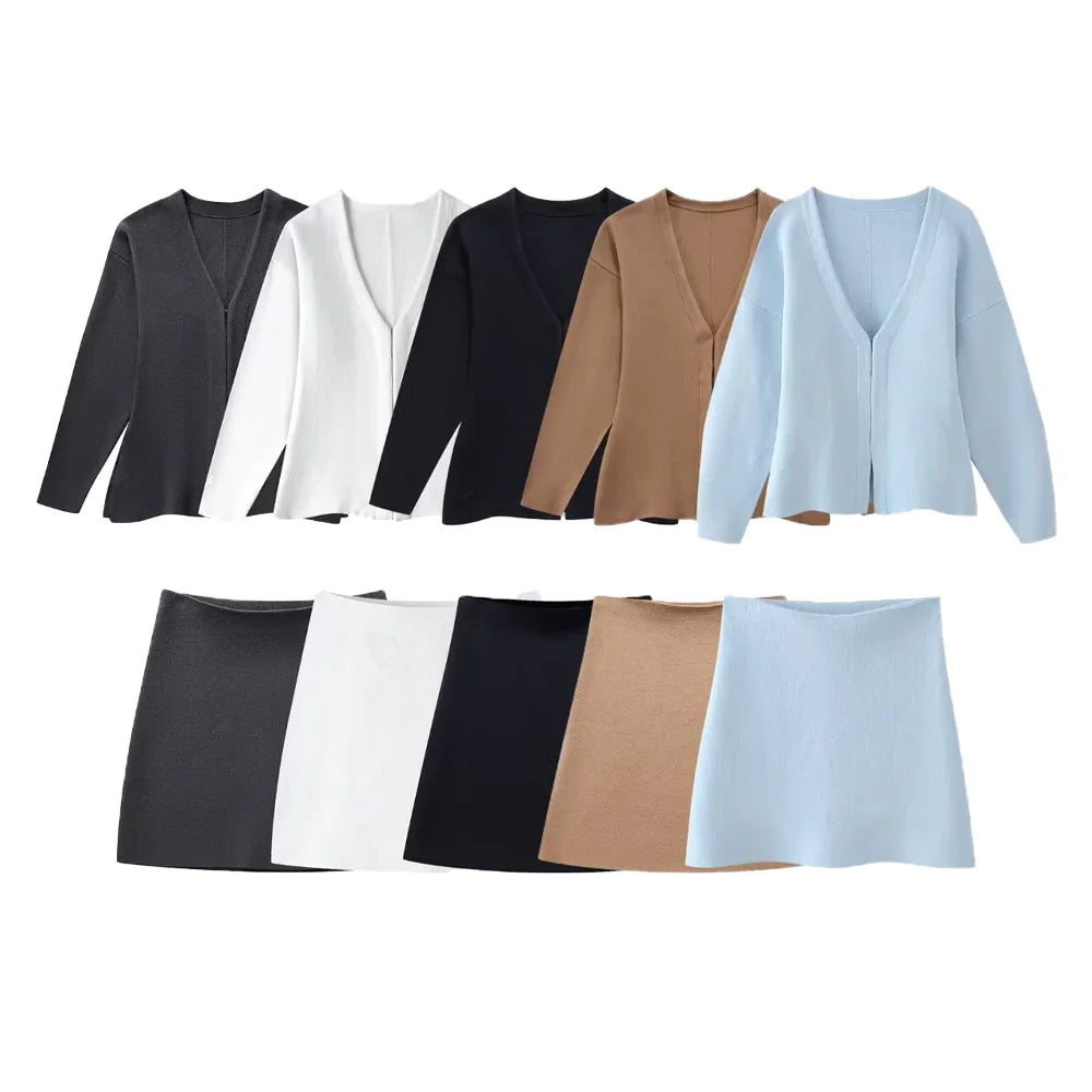 Chic Knitted Skirt and Jacket Set