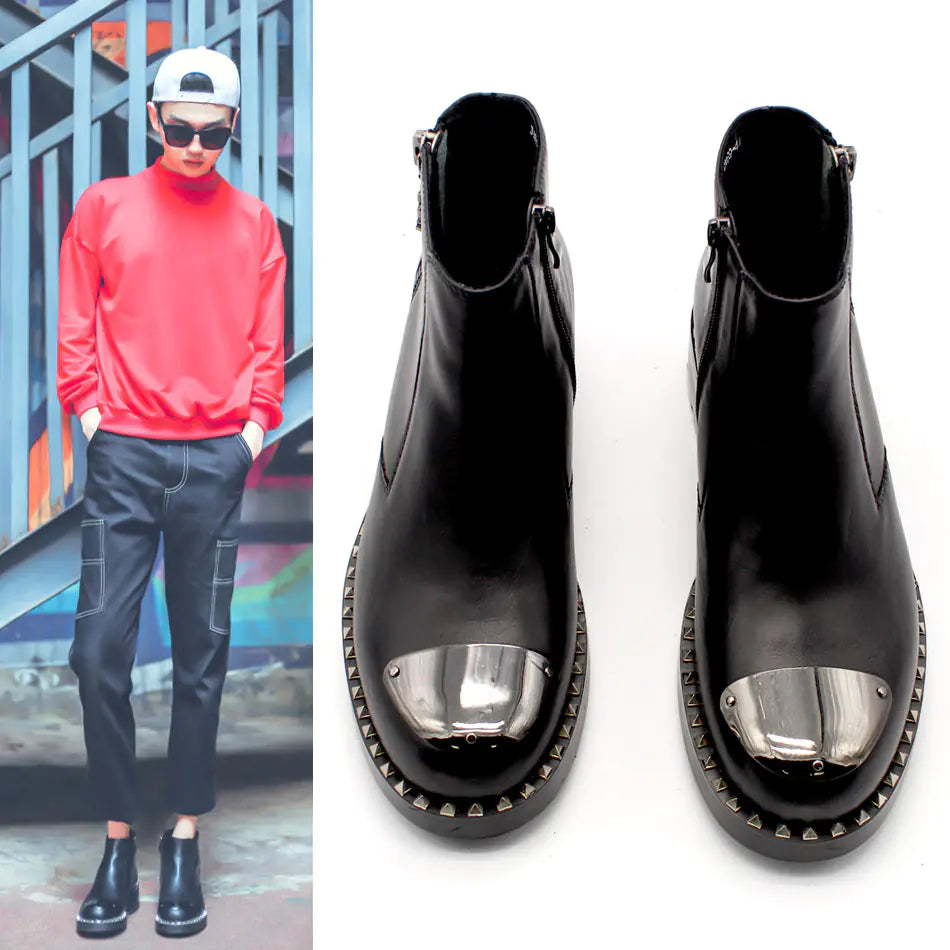 JINIWU Urban Leather Boots with Dual Zips