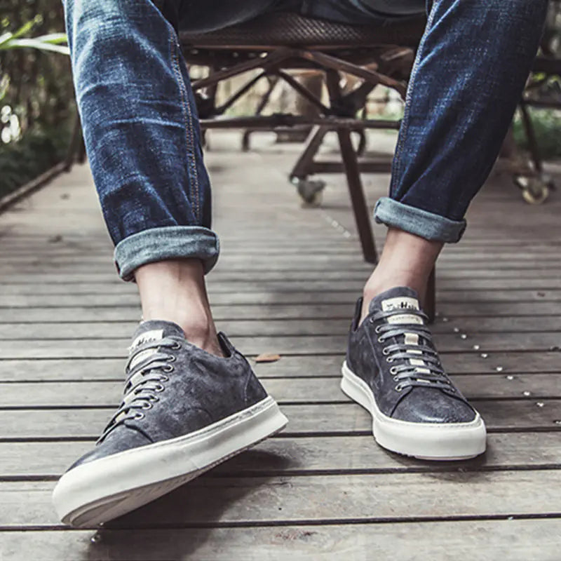 Men's Suede-Trim Leather Sneakers
