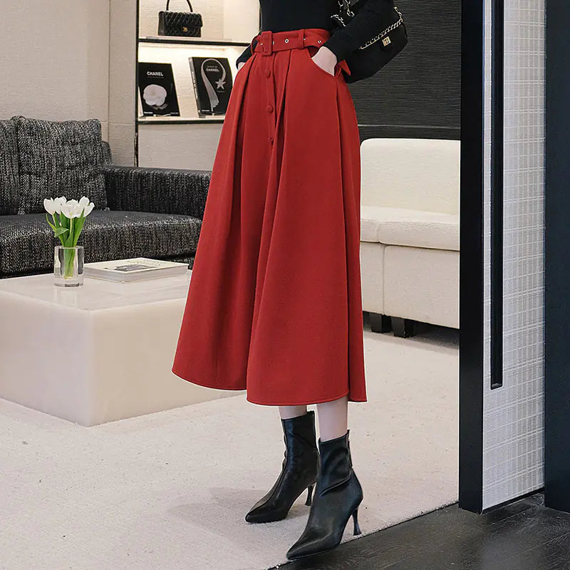 Woolen A-Line Pleated Skirt