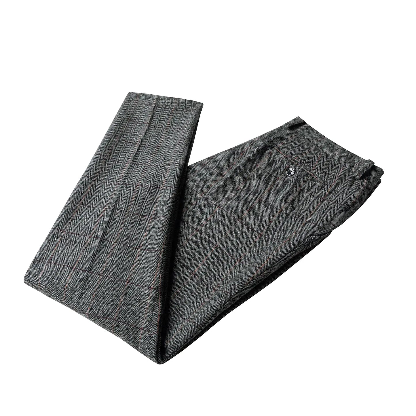 Men's Tweed Plaid Business Suit Pants - Classic Fit Grey