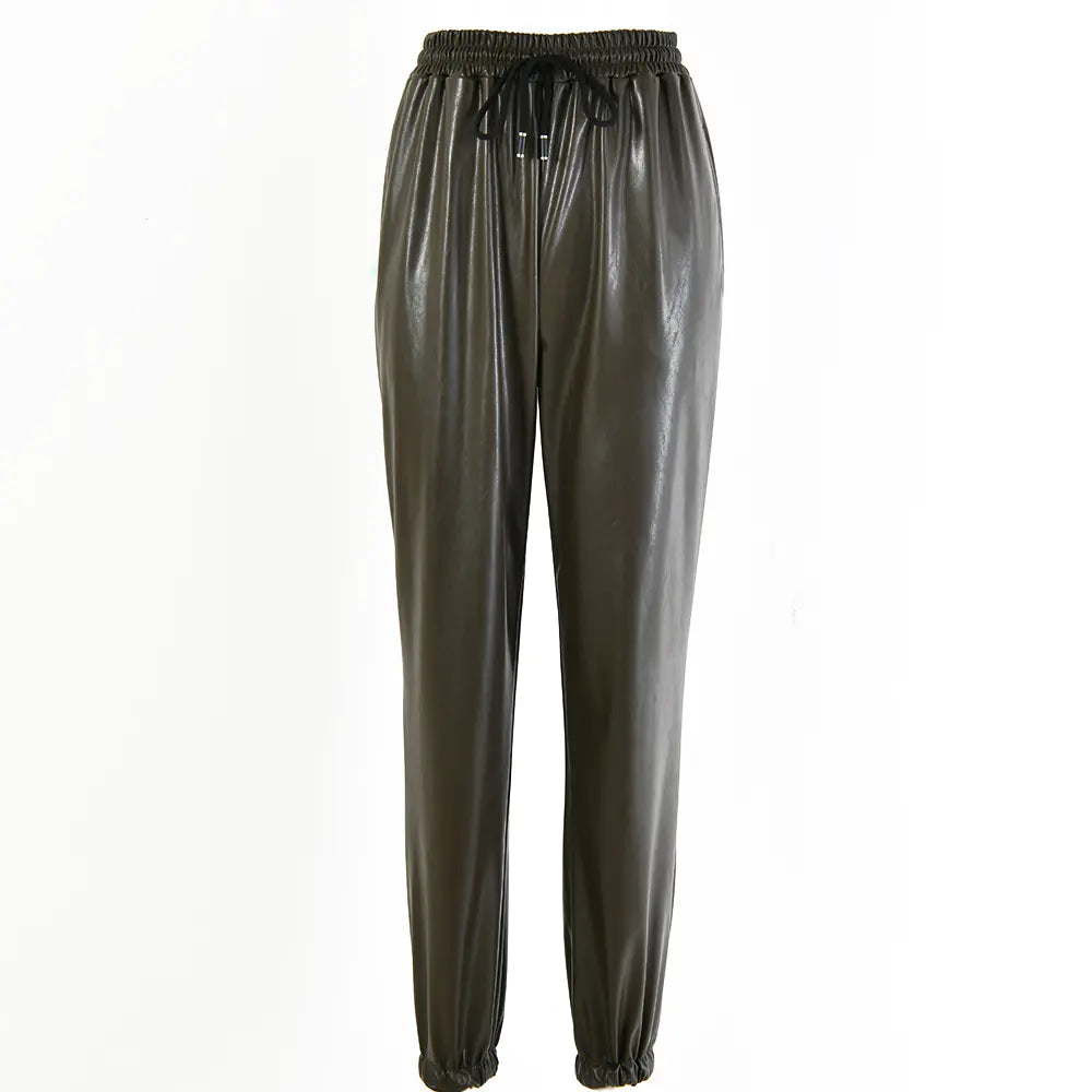 Chic PU Leather Tapered Trousers