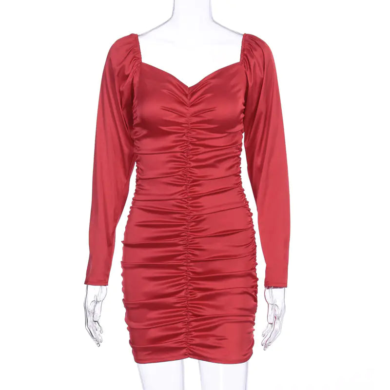 Elegant Long Sleeve Pleated Dress