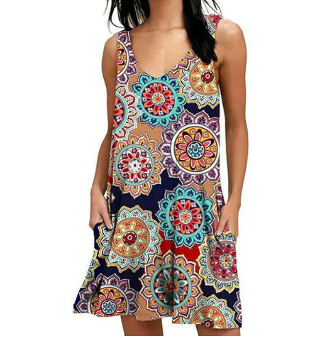 Sleeveless V-Neck Patterned Blouse