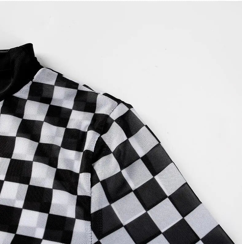 Sheer Checkered Elegance Top