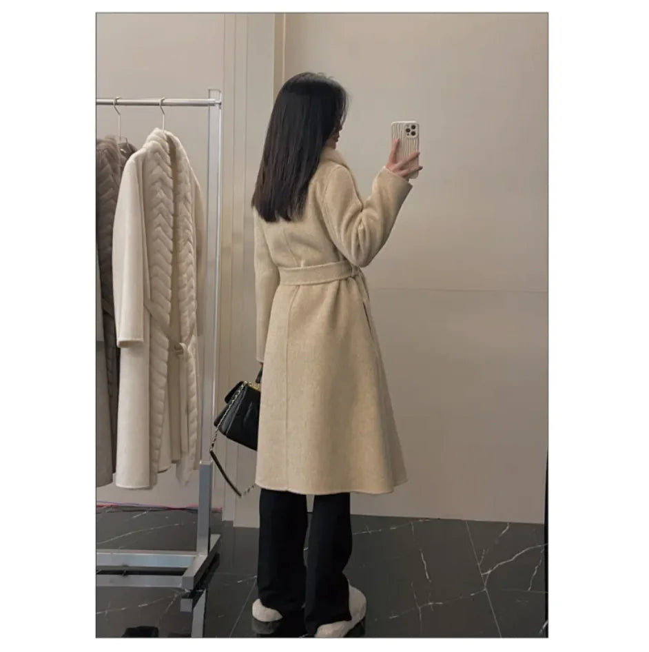 Alpaca Wool Elegance Coat with Removable Fox Collar