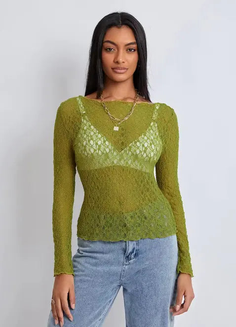 Ladies' Flowy Lace Mesh Blouse
