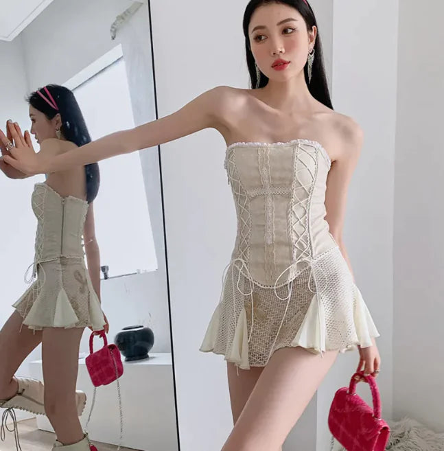 Lace-Up Leather Bustier Top