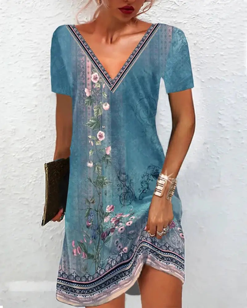 Stylish V-neck Print Dress