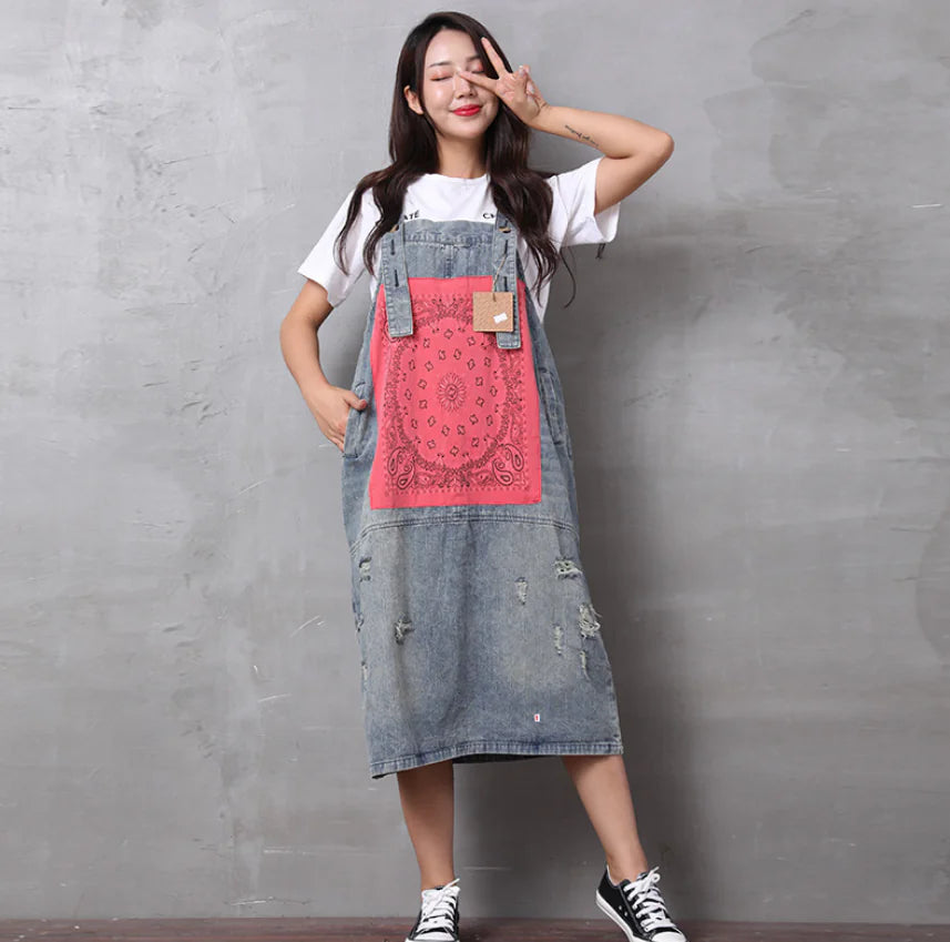 Retro Chic Patchwork Denim Dress