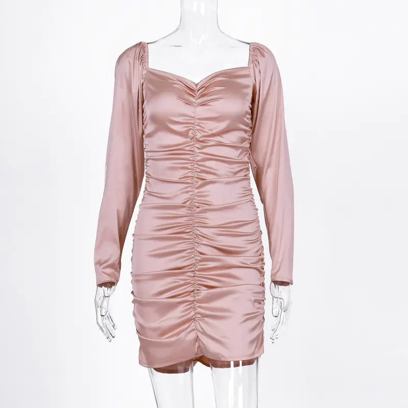 Elegant Long Sleeve Pleated Dress