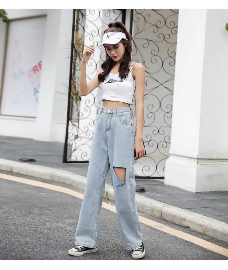 Chic High-Waist Ripped Denim for Women