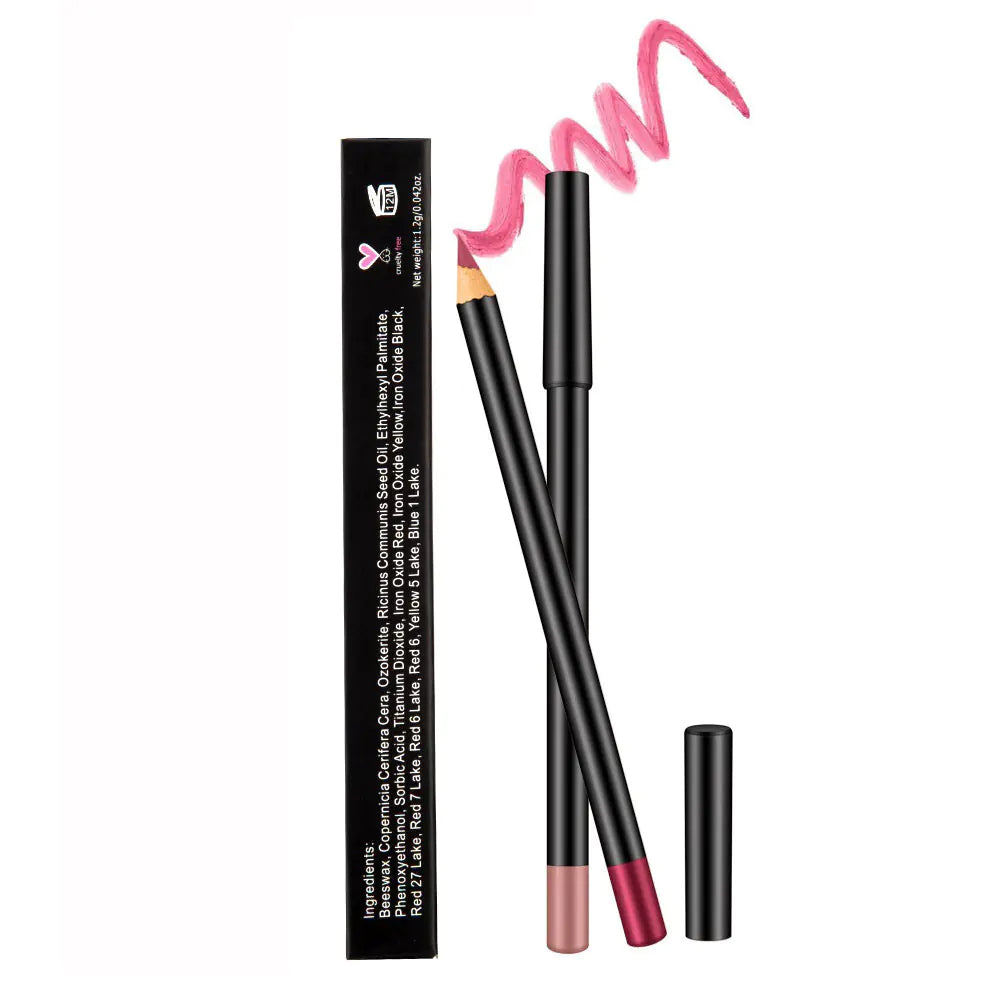 12-Piece Black Wooden Waterproof Lip Liners