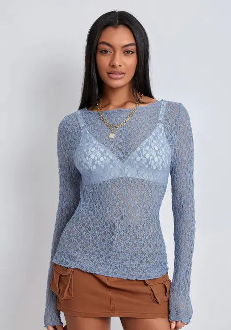 Ladies' Flowy Lace Mesh Blouse