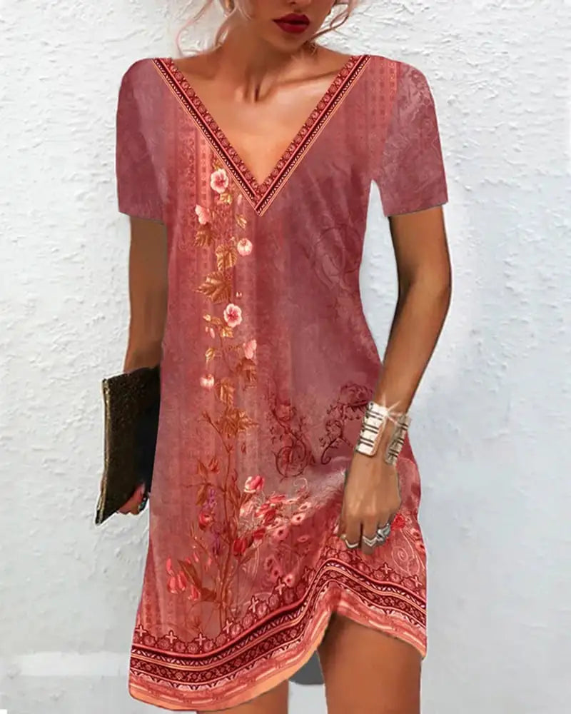 Stylish V-neck Print Dress