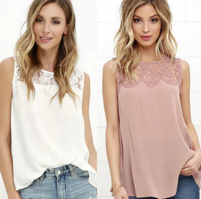 Chic Lace Chiffon Sleeveless Blouse