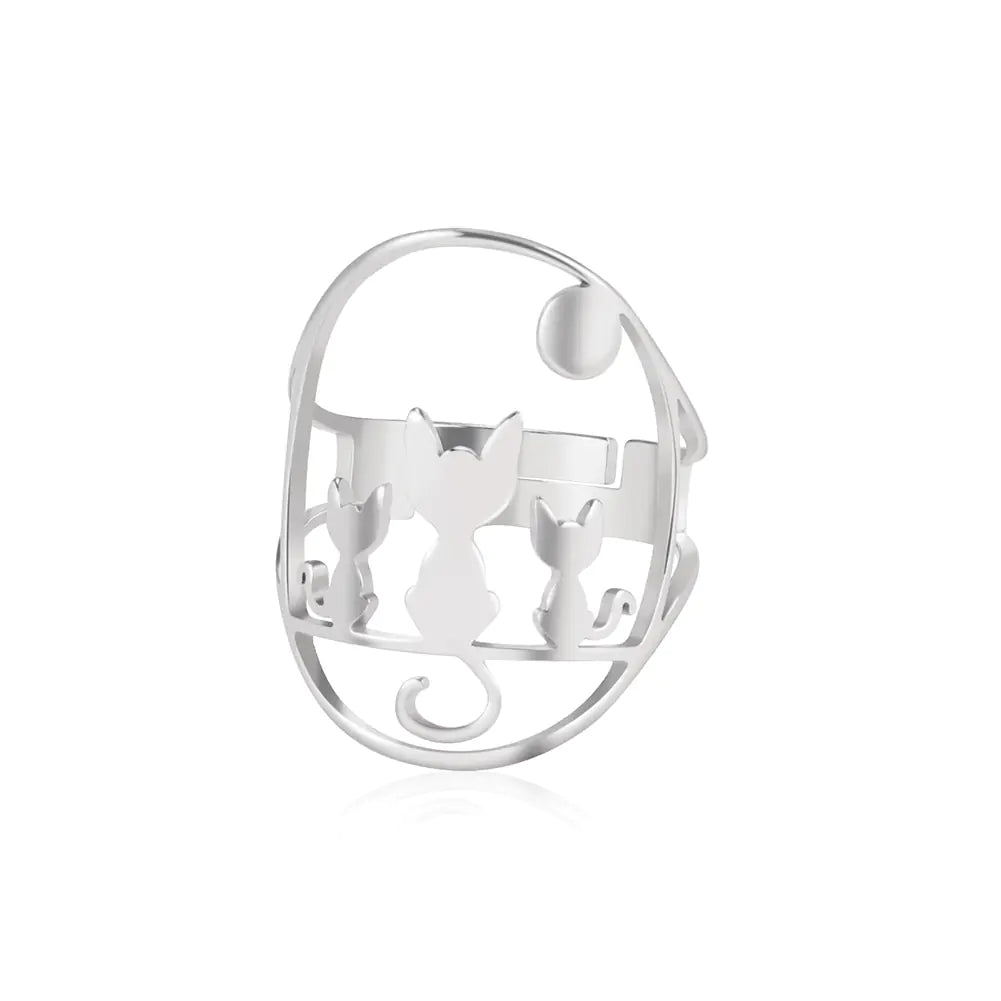 Tri-Cat Hollow Steel Ring