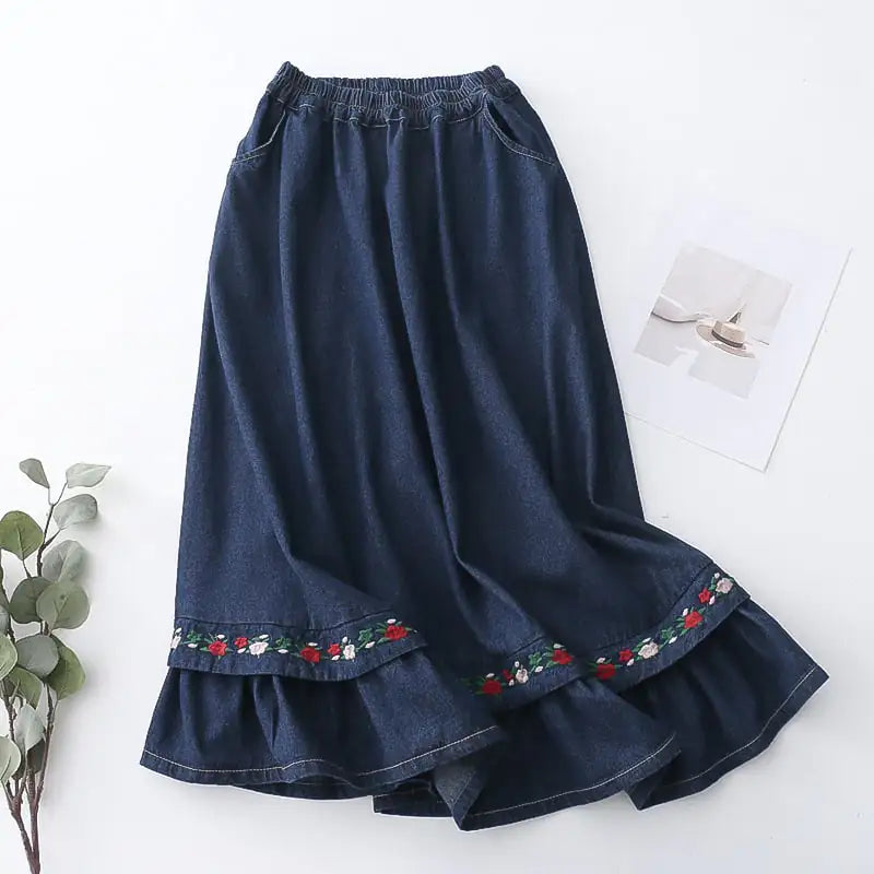 Chic Embroidered Denim Skirt