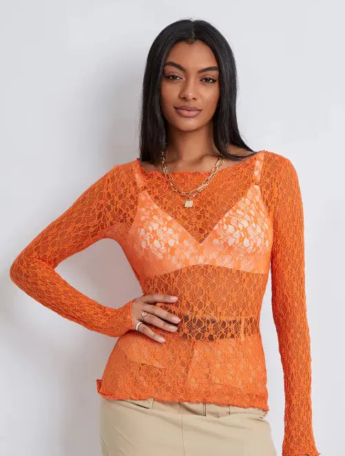 Ladies' Flowy Lace Mesh Blouse