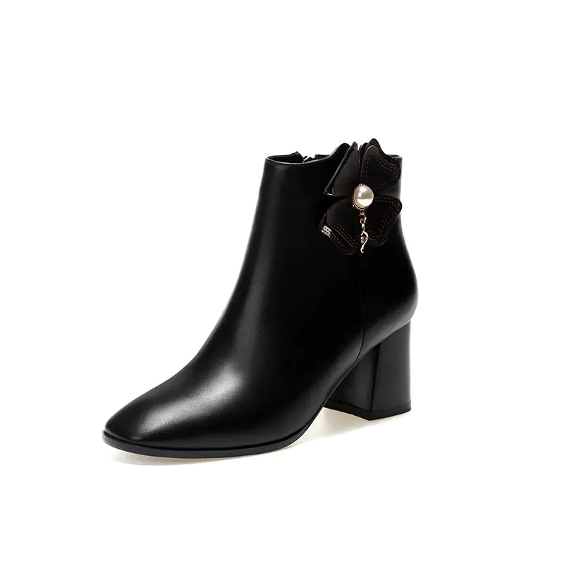 Chic Leather Square-Toe Booties
