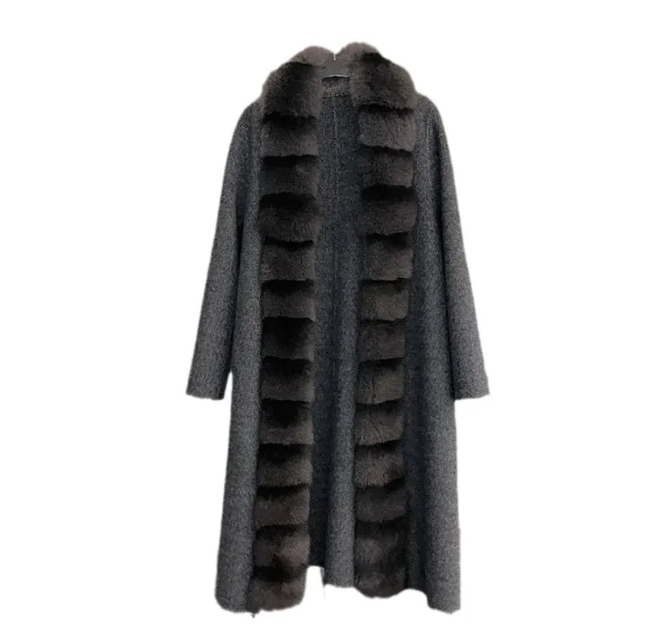 Alpaca Wool Elegance Coat with Removable Fox Collar
