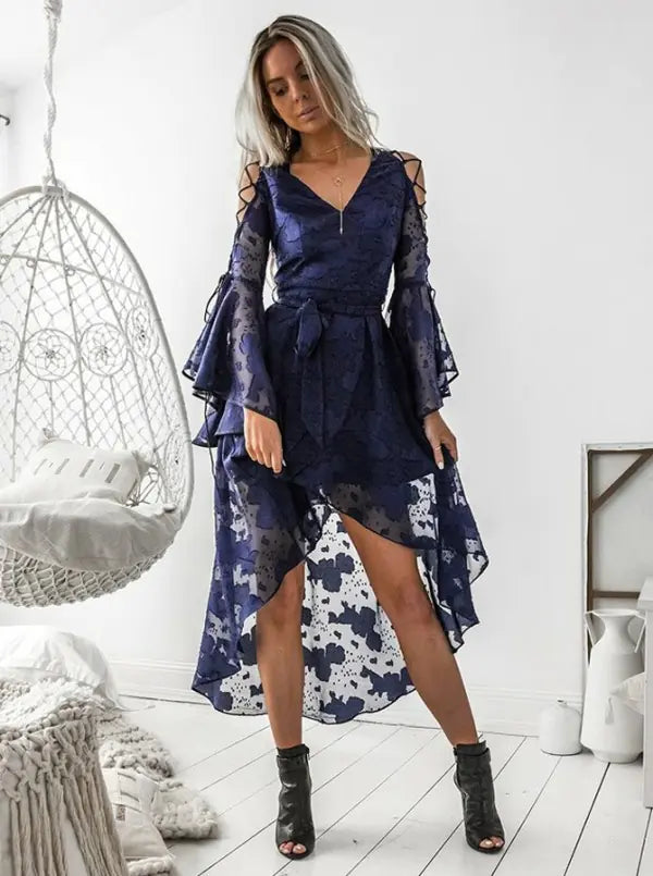 V-Neck Lace-Up Elegance Dress