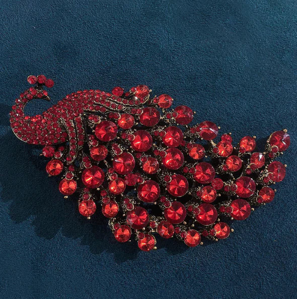 Vibrant Peacock Metal Brooch