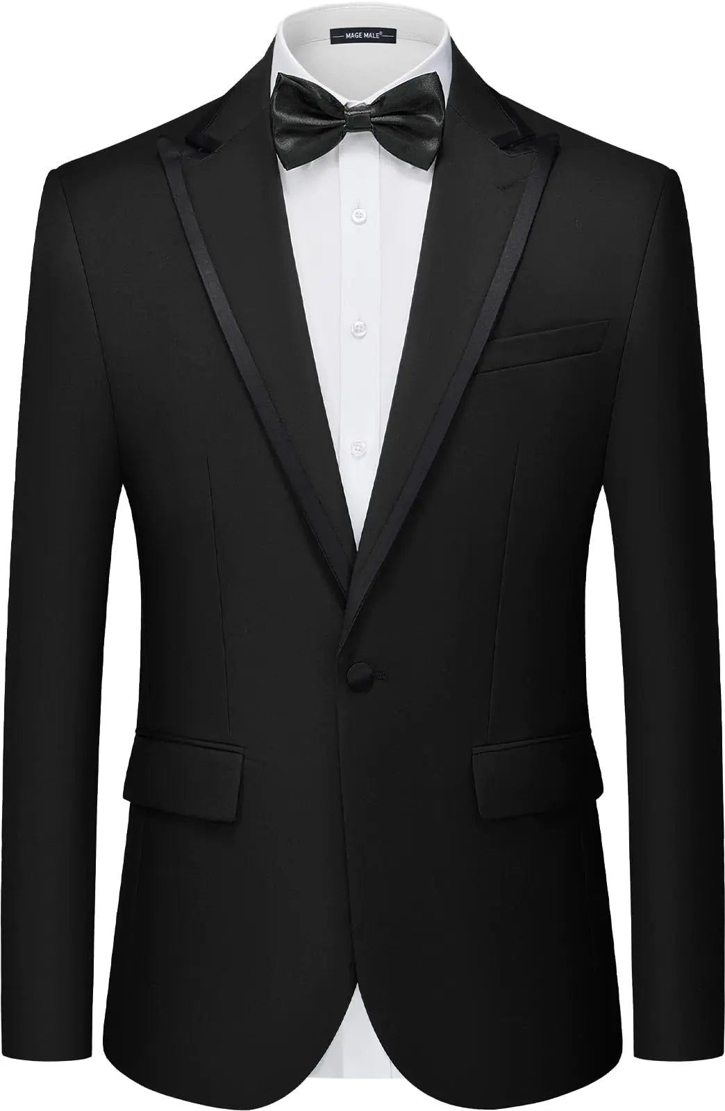 MAGE MALE Mens Slim Fit Blazer with Bow Tie - One Button Peak Lapel Jacket