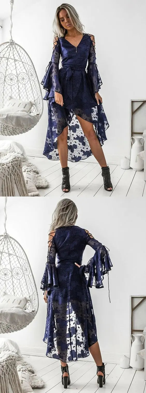 V-Neck Lace-Up Elegance Dress