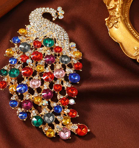 Vibrant Peacock Metal Brooch