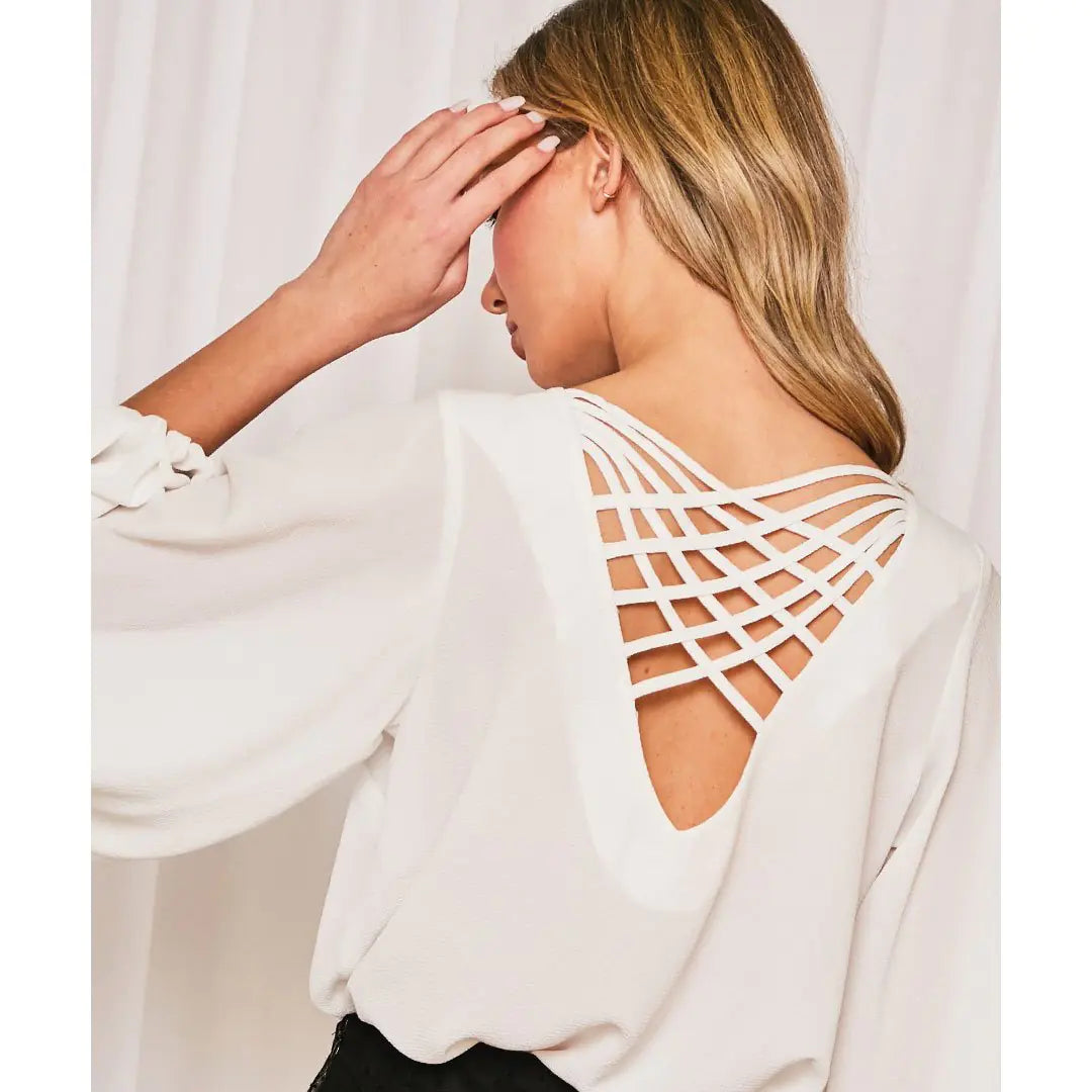 Crisscross Balloon Sleeve Blouse