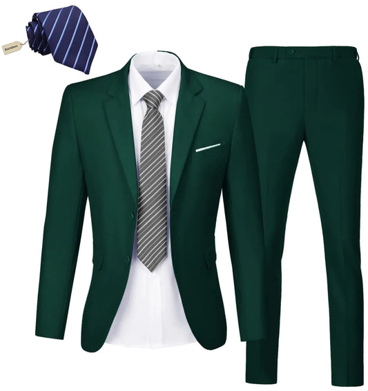 KLAYOVE Men's Slim Fit Wedding Suit Set - Dark Green L