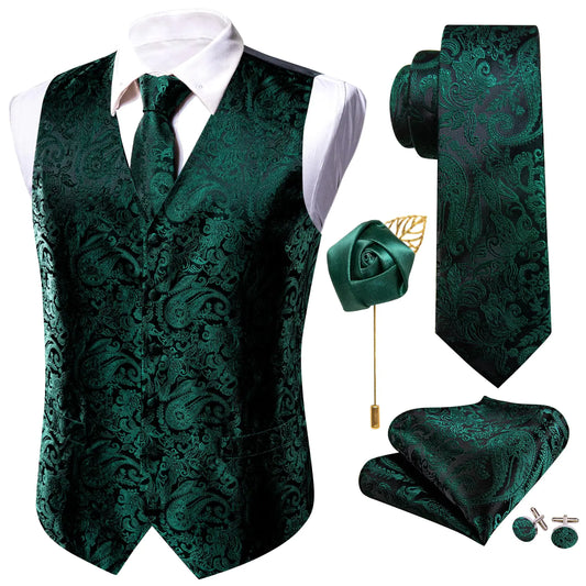 Barry.Wang Silk Paisley V-Neck Vest Set for Men