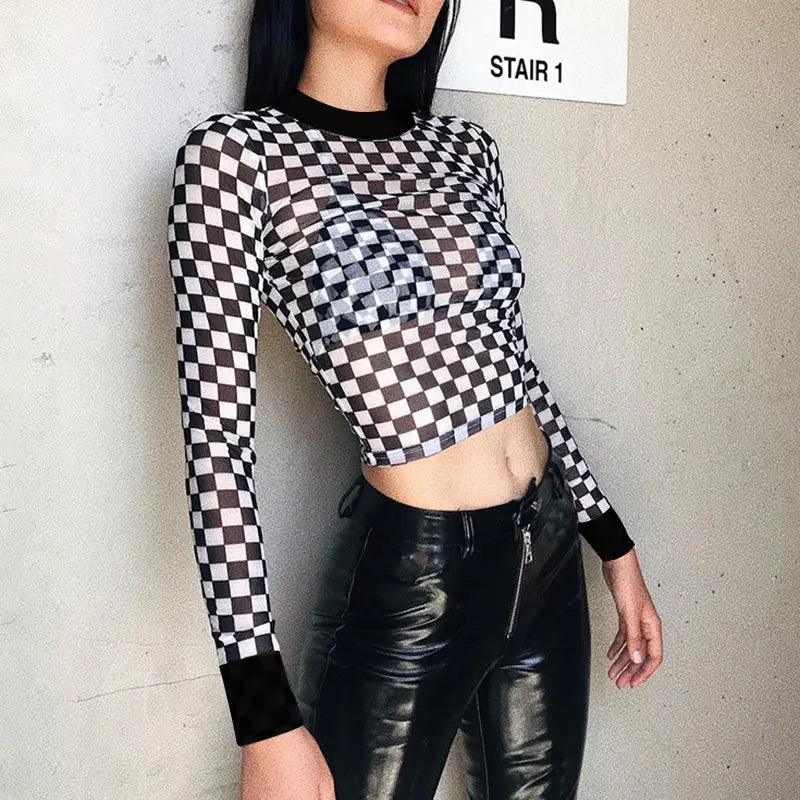 Sheer Checkered Elegance Top