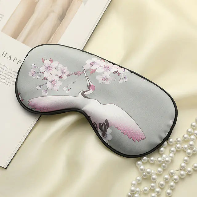 Luxury Silk Eye Mask - Crane Design