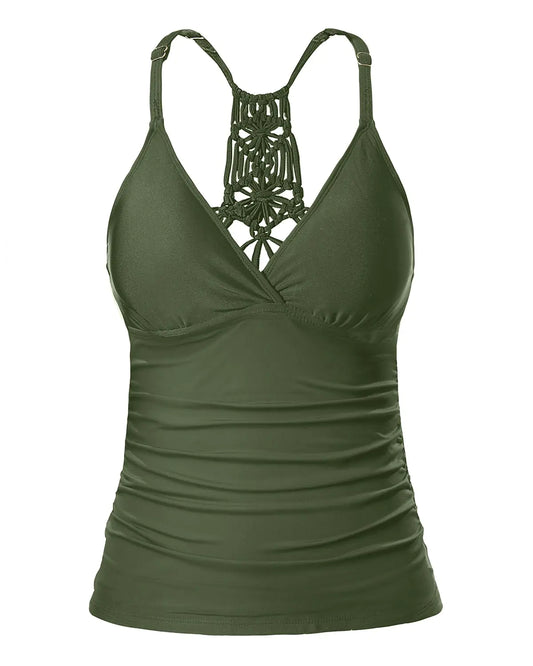 V-Neck Ruched Tankini Swim Top for Women