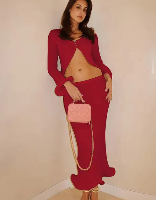 Chic Slim Cardigan & Skirt Duo