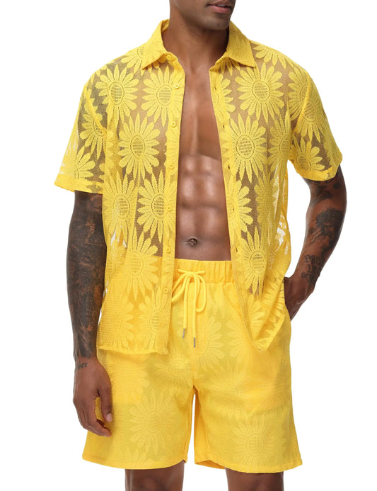MeshLace Men's Summer Tracksuit Set(OrangeXL)