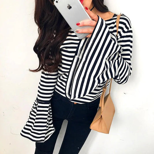 MonoStripe Flare Sleeve Top