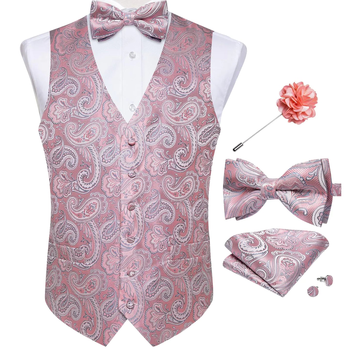 DiBanGu Elegant Paisley Wedding Vest Set in Blush Pink