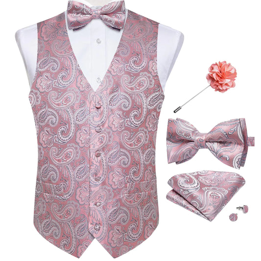 DiBanGu Elegant Paisley Wedding Vest Set in Blush Pink
