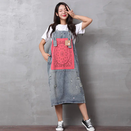 Retro Chic Patchwork Denim Dress