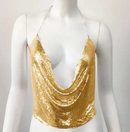 Glitzy Sequin Halter Crop Top